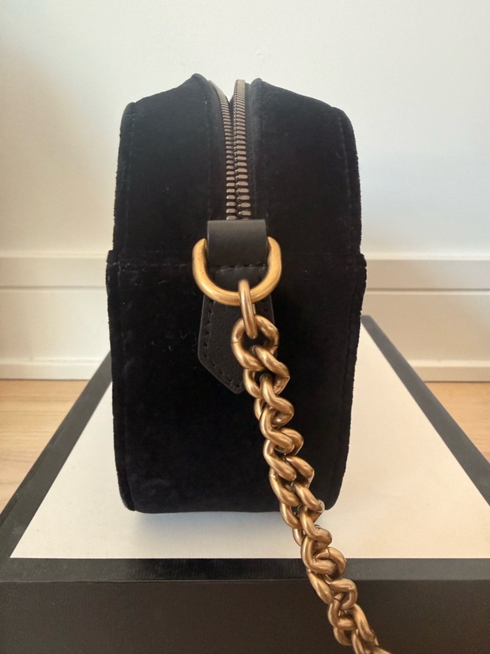 Gucci Black Velvet GG Camera Crossbody Bag with Gold Hardware - Picture 7 of 10